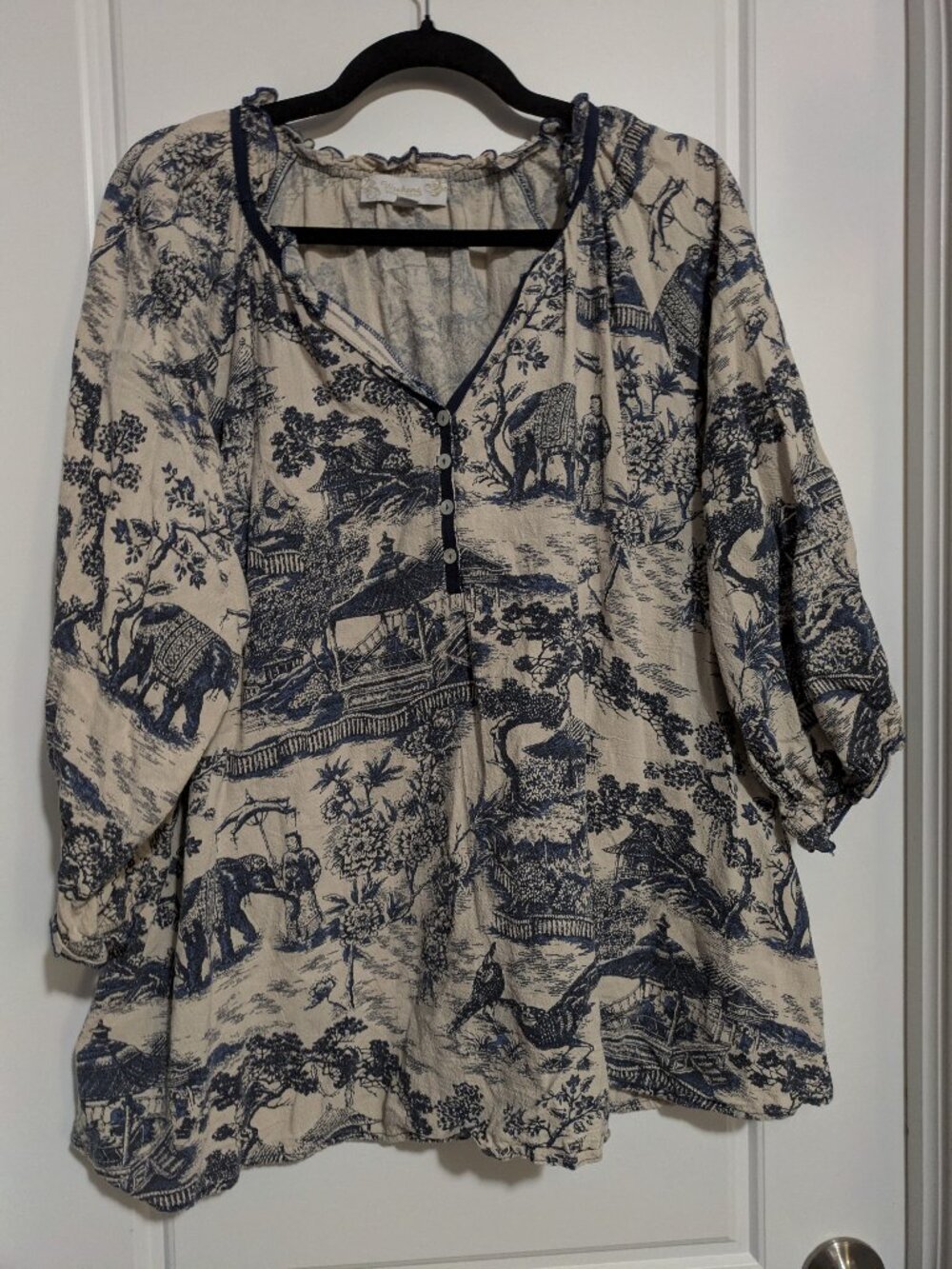 Suzanne Betro Comfy Blouse with Landscape Pattern Plus Sized 1/2 Sleeves (3X)